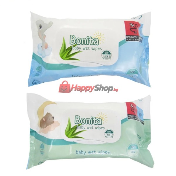 Мокри кърпи 120 бр с капак Bonita Baby Aloe Vera 16бр кашон